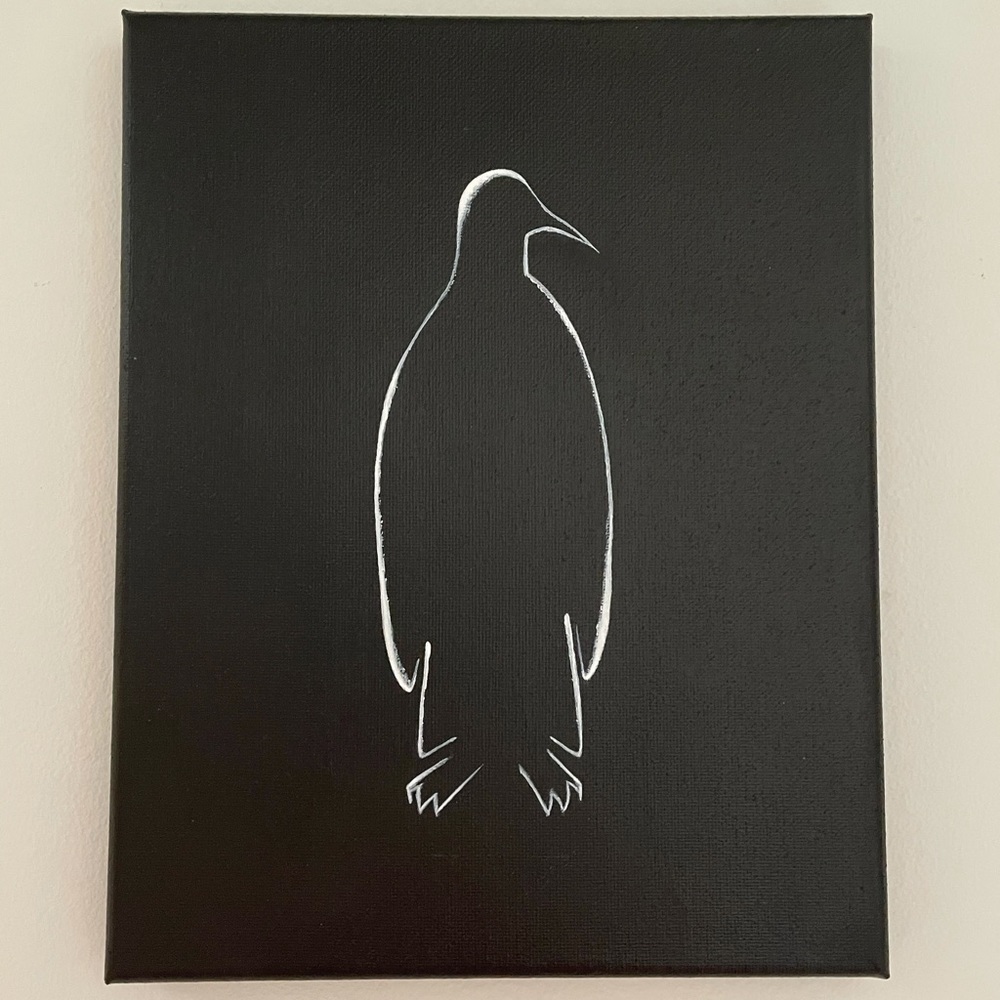 Wall art white acrylic penguin black canvas